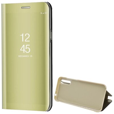 Telefontok álló (aktív flip, oldalra nyíló, asztali tartó funkció, tükrös felület, Mirror View Case) ARANY [Huawei Y8p]