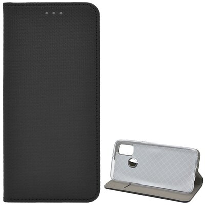 Telefontok álló, bőr hatású (FLIP, oldalra nyíló, asztali tartó funkció, rombusz minta), Fekete [Samsung Galaxy M21 (SM-M215f)]