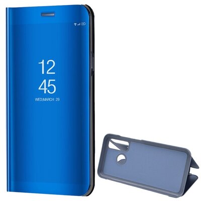 Telefontok álló (aktív flip, oldalra nyíló, asztali tartó funkció, tükrös felület, Mirror View Case), Kék [Huawei P Smart (2020)]