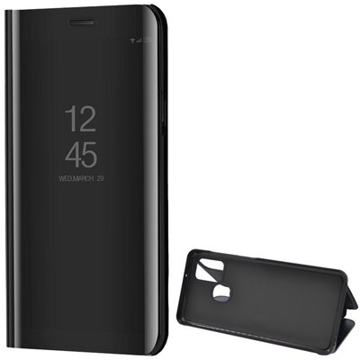 Telefontok álló (aktív flip, oldalra nyíló, asztali tartó funkció, tükrös felület, Mirror View Case), Fekete [Samsung Galaxy A21s (SM-A217F)]