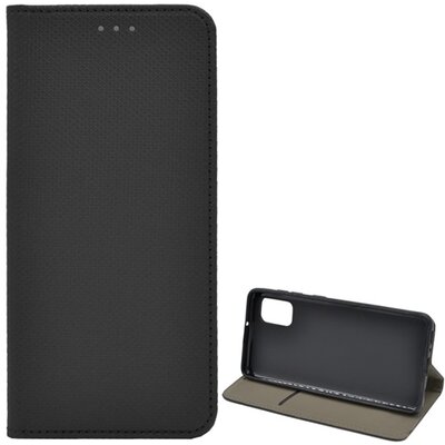 Telefontok álló, bőr hatású (FLIP, oldalra nyíló, asztali tartó funkció, rombusz minta), Fekete [Samsung Galaxy A41 (SM-A415F)]