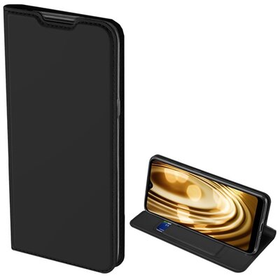 DUX DUCIS SKIN PRO telefontok álló, bőr hatású (FLIP, oldalra nyíló, bankkártya tartó, asztali tartó funkció), Fekete [Samsung Galaxy M01 (SM-M015F)]