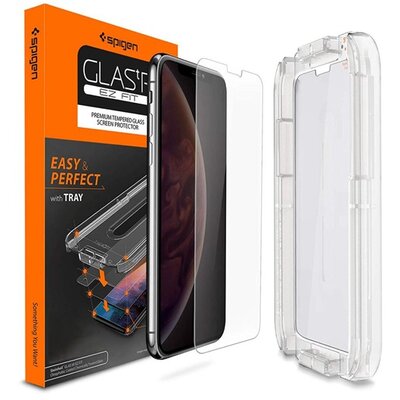 SPIGEN GLASTR EZ FIT HD kijelzővédő üvegfólia (2.5D full cover, íves, karcálló, 0.2mm, 9H + keret) ÁTLÁTSZÓ [Apple iPhone X 5.8, Apple iPhone XS 5.8]