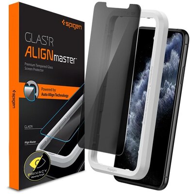 SPIGEN GLASTR ALIGNMASTER kijelzővédő üvegfólia (2.5D full cover, karcálló, betekintés ellen, 0.2mm, 9H + keret) ÁTLÁTSZÓ [Apple iPhone 11 Pro Max]
