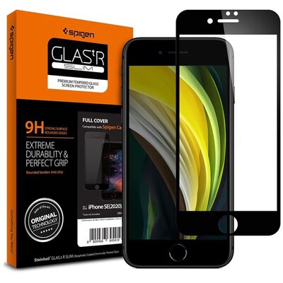 SPIGEN GLASTR SLIM HD kijelzővédő üvegfólia (3D full cover, íves, karcálló, tok barát, 0.33mm, 9H), Fekete [Apple iPhone 7 4.7, Apple iPhone 8 4.7, Apple iPhone SE (2020)]