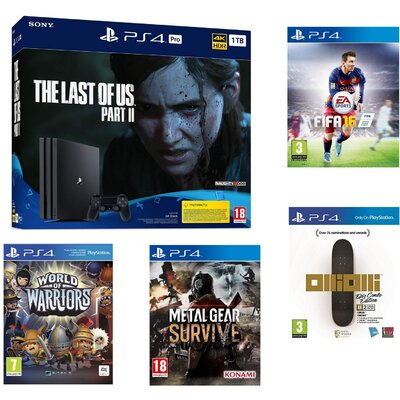 PS4 PRO 1TB The Last of US II Bundle + World of Warriors + Fifa 16 + Olli Olli: Epic Combo Edition + Metal Gear Survive DLC-vel (PS4)