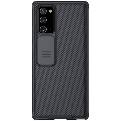 Nillkin Camshield szilikon hátlapvédő telefontok (közepesen ütésálló, műanyag hátlap, csúsztatható kamera védelem, csíkos), Fekete [Samsung Galaxy Note 20 (SM-N980F)]