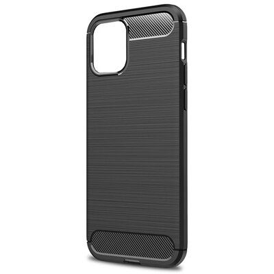 Szilikon hátlapvédő telefontok (közepesen ütésálló, légpárnás sarok, szálcsiszolt, karbon minta), Fekete [Apple iPhone 12 Mini]