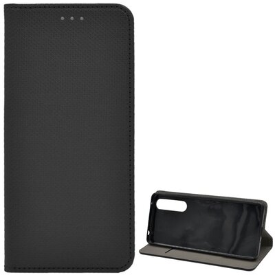 Telefontok álló, bőr hatású (FLIP, oldalra nyíló, asztali tartó funkció, rombusz minta), Fekete [Sony Xperia 1 II (XQ-AT5)]
