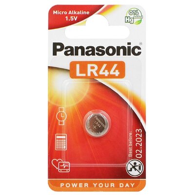 PANASONIC LR44L-1BP-PAN / LR44EL61B elem (LR-44L/1BP, 1.5V, alkáli gombelem) 1db / csomag