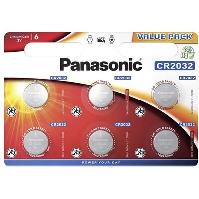 PANASONIC CR2032L-6BP elem (CR2032L/6BP, 3V, lítium gombelem) 6 db / csomag