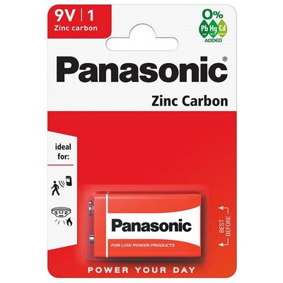 PANASONIC 6F22R-1BP / 6F22RZ-1BP elem (Red Zinc, 9V blokk, cink-mangán tartóselem) 1db / csomag