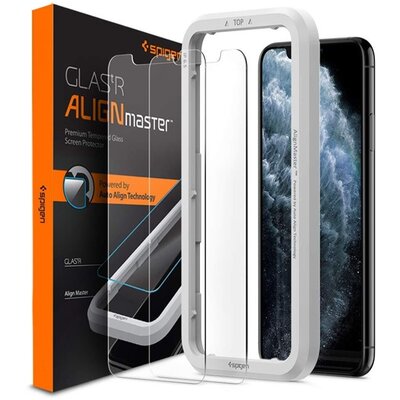 SPIGEN GLASTR ALIGNMASTER kijelzővédő üvegfólia (2 db, 2.5D full cover, íves, karcálló, 0.2mm, 9H + keret) ÁTLÁTSZÓ [Apple iPhone XS Max 6.5, Apple iPhone 11 Pro Max]