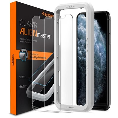 SPIGEN GLASTR ALIGNMASTER kijelzővédő üvegfólia (2 db, 2.5D full cover, íves, karcálló, 0.2mm, 9H + keret) ÁTLÁTSZÓ [Apple iPhone XR 6.1, Apple iPhone 11]