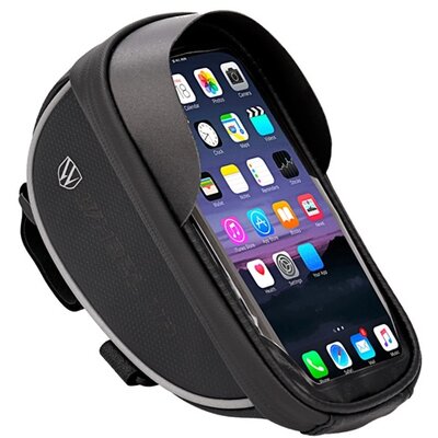 WHEEL UP kerékpáros telefontartó (napellenző, kormányra rögzíthető, cipzár, vízálló, táska, 6,2 - 6,5" méret), Fekete