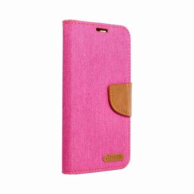 Oldalra nyíló flip telefontok, kellemes farmer hatású anyagból - Samsung Galaxy A21s, Rózsaszín