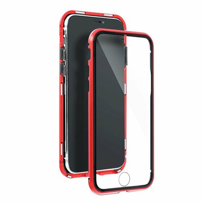 Magneto 360 elő- és hátlapvédő prémium telefontok, edzett üveg, alumínium éllel erősített - Samsung Galaxy A21S, Piros