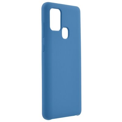 Műanyag hátlapvédő telefontok (gumírozott, mikrofiber plüss karcolásmentesítő belső, prémium), Sötétkék [Samsung Galaxy A21s (SM-A217F)]