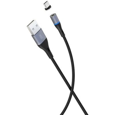 XO NB125, mágneses adatkábel, USB+Type-c, Fekete