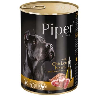 Kutyakonzerv PIPER ADULT 400g felnőtt kutyáknak csirkeszívvel és barna rizzsel