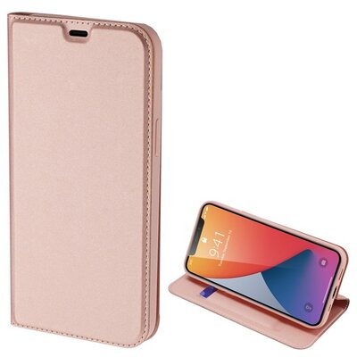 DUX DUCIS SKIN PRO telefontok álló, bőr hatású (FLIP, oldalra nyíló, bankkártya tartó, asztali tartó funkció), Rózsaszín [Apple iPhone 12 Pro]
