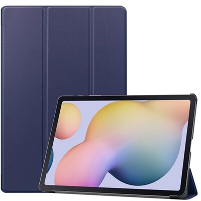 Tablet védőtok álló, bőr hatású (aktív flip, oldalra nyíló, TRIFOLD asztali tartó funkció), Sötétkék [Samsung Galaxy Tab S7 Plus WIFI 5G (SM-T976)]