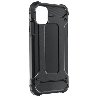 Defender műanyag hátlapvédő telefontok (közepesen ütésálló, légpárnás sarok, szilikon belső, fémhatás), Fekete [Apple iPhone 12 Pro Max]