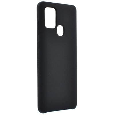 Műanyag hátlapvédő telefontok (gumírozott, mikrofiber plüss karcolásmentesítő belső, prémium), Fekete [Samsung Galaxy A21s (SM-A217F)]