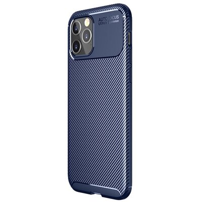 Szilikon hátlapvédő telefontok (közepesen ütésálló, légpárnás sarok, karbon minta), Sötétkék [Apple iPhone 12 Pro]