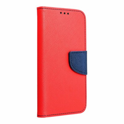 Oldalra nyíló flip telefontok, kellemes bőr hatású, bankkártya zseb, kitámasztható - Xiaomi Redmi 9C, Piros/Tengerkék