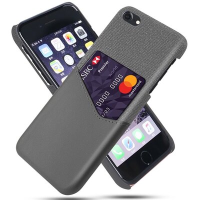 Műanyag hátlapvédő telefontok (közepesen ütésálló, bankkártya tartó, textilbevonat, bőr hatású hátlap), Szürke [Apple iPhone 7 4.7, Apple iPhone 8 4.7, Apple iPhone SE (2020)]