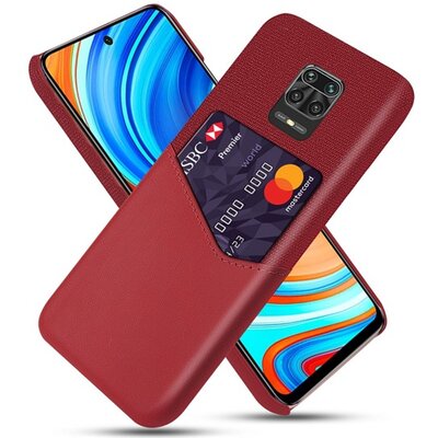 Műanyag hátlapvédő telefontok (közepesen ütésálló, bankkártya tartó, textilbevonat, bőr hatású hátlap), Piros [Xiaomi Redmi Note 9 Pro, Xiaomi Redmi Note 9S]