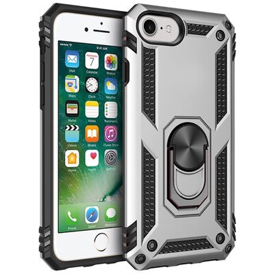 Defender műanyag hátlapvédő telefontok (közepesen ütésálló, szilikon belső, telefontartó gyűrű, beépített fémlemez), Ezüst [Apple iPhone 7 4.7, Apple iPhone 8 4.7, Apple iPhone SE (2020)]