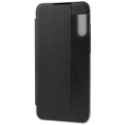 Telefontok álló, bőr hatású (FLIP, oldalra nyíló, asztali tartó funkció, hívószámkijelzés, View Window) Fekete [Huawei P30 Lite (Nova 4e)]