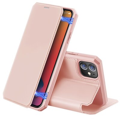 DUX DUCIS SKIN X telefontok álló, bőr hatású (FLIP, oldalra nyíló, bankkártya tartó, asztali tartó funkció), Rózsaszín [Apple iPhone 12 mini]