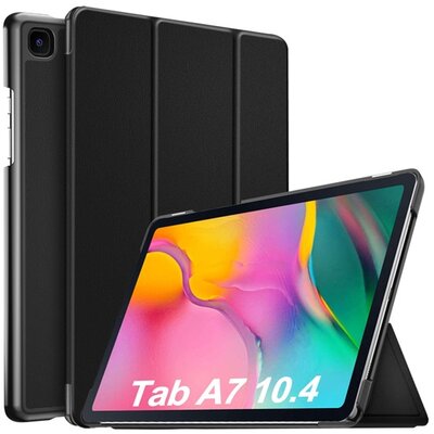 Tablet védőtok álló, bőr hatású (aktív flip, oldalra nyíló, TRIFOLD asztali tartó funkció), Fekete [Samsung Galaxy Tab A7 10.4 (2020) LTE SM-T505, Samsung Galaxy Tab A7 10.4 (2020) WIFI SM-T500]