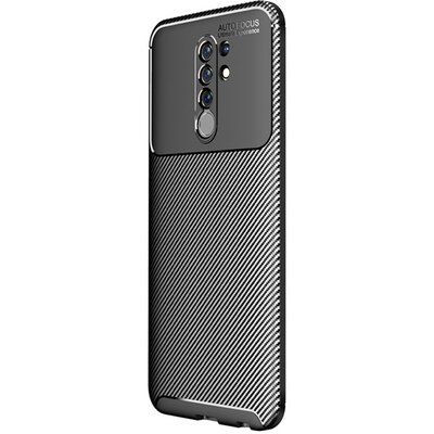 Szilikon hátlapvédő telefontok (közepesen ütésálló, légpárnás sarok, karbon minta), Fekete [Xiaomi Redmi 9]