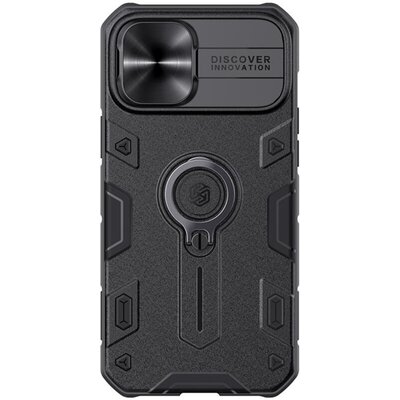 Nillkin Camshield Armor defender műanyag hátlapvédő telefontok (közepesen ütésálló, szilikon belső, telefontartó gyűrű), Fekete [Apple iPhone 12 Pro Max]