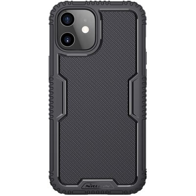 NILLKIN TACTICS szilikon hátlapvédő telefontok (műanyag belső, közepesen ütésálló, rács minta), Fekete [Apple iPhone 12 mini]