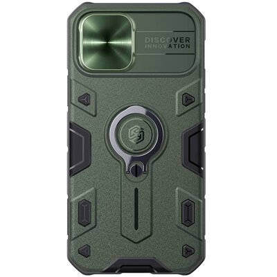 Nillkin Camshield Armor defender műanyag hátlapvédő telefontok (közepesen ütésálló, szilikon belső, telefontartó gyűrű), Sötétzöld [Apple iPhone 12, Apple iPhone 12 Pro]