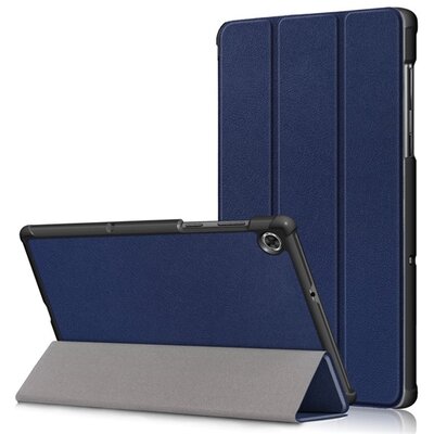 Tablet védőtok álló, bőr hatású (FLIP, oldalra nyíló, TRIFOLD asztali tartó funkció), Sötétkék [Lenovo Tab M10 Plus (TB-X606F)]