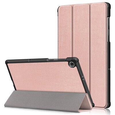 Tablet védőtok álló, bőr hatású (FLIP, oldalra nyíló, TRIFOLD asztali tartó funkció), Rosegold [Lenovo Tab M10 Plus (TB-X606F)]