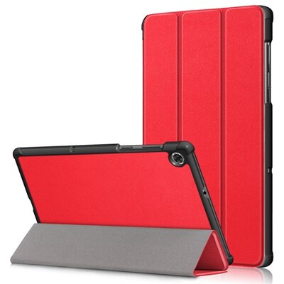 Tablet védőtok álló, bőr hatású (FLIP, oldalra nyíló, TRIFOLD asztali tartó funkció), Piros [Lenovo Tab M10 Plus (TB-X606F)]