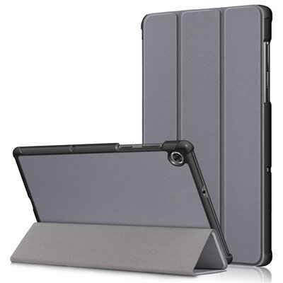 Tablet védőtok álló, bőr hatású (FLIP, oldalra nyíló, TRIFOLD asztali tartó funkció), Szürke [Lenovo Tab M10 Plus (TB-X606F)]