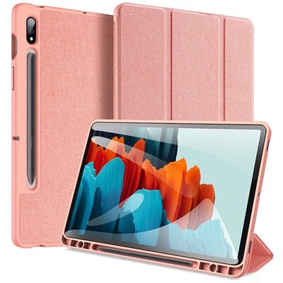 DUX DUCIS DOMO tablet védőtok álló, bőr hatású (aktív flip, oldalra nyíló, TRIFOLD asztali tartó funkció, textil minta), Rózsaszín [Samsung Galaxy Tab S7 WIFI (SM-T870), Samsung Galaxy Tab S7 LTE (SM-T875)]