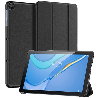 DUX DUCIS DOMO tablet védőtok álló, bőr hatású (aktív flip, oldalra nyíló, TRIFOLD asztali tartó funkció, textil minta), Fekete [Huawei MatePad T10s WIFI (AGS3-W09)]