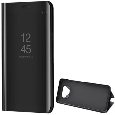 Telefontok álló (aktív flip, oldalra nyíló, asztali tartó funkció, tükrös felület, Mirror View Case), Fekete [Xiaomi Poco X3 NFC]