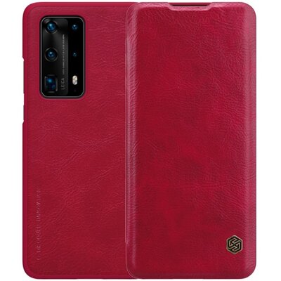 Nillkin Qin telefontok álló, bőr hatású (Flip, oldalra nyíló, bankkártya tartó), Piros [Huawei P40 Pro+ 5G]