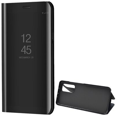 Telefontok álló (aktív flip, oldalra nyíló, asztali tartó funkció, tükrös felület, Mirror View Case), Fekete [Xiaomi Mi 10T 5G, Xiaomi Mi 10T Pro 5G]