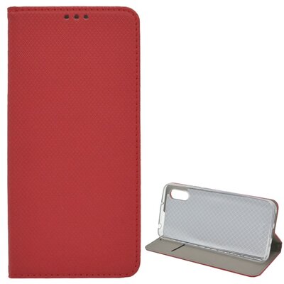 Telefontok álló, bőr hatású (Flip, oldalra nyíló, asztali tartó funkció, rombusz minta), Piros [Xiaomi Redmi 9A (Redmi 9 AT)]